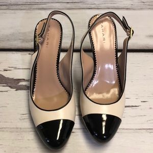 Black and cream heels